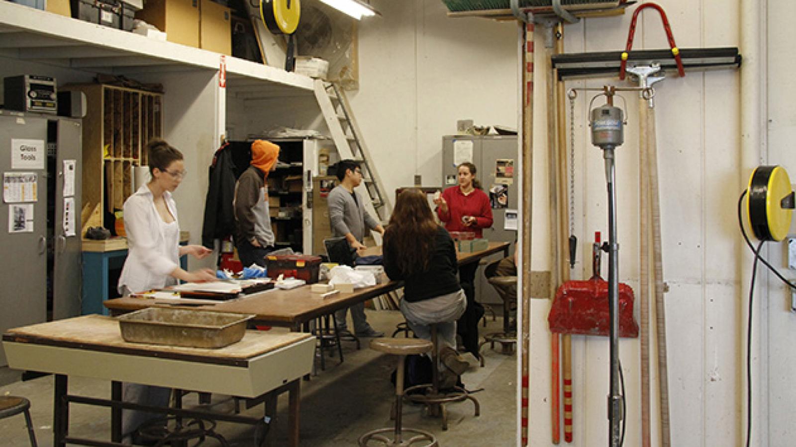 Students working in Glass area at Sherman Studio Art Center
