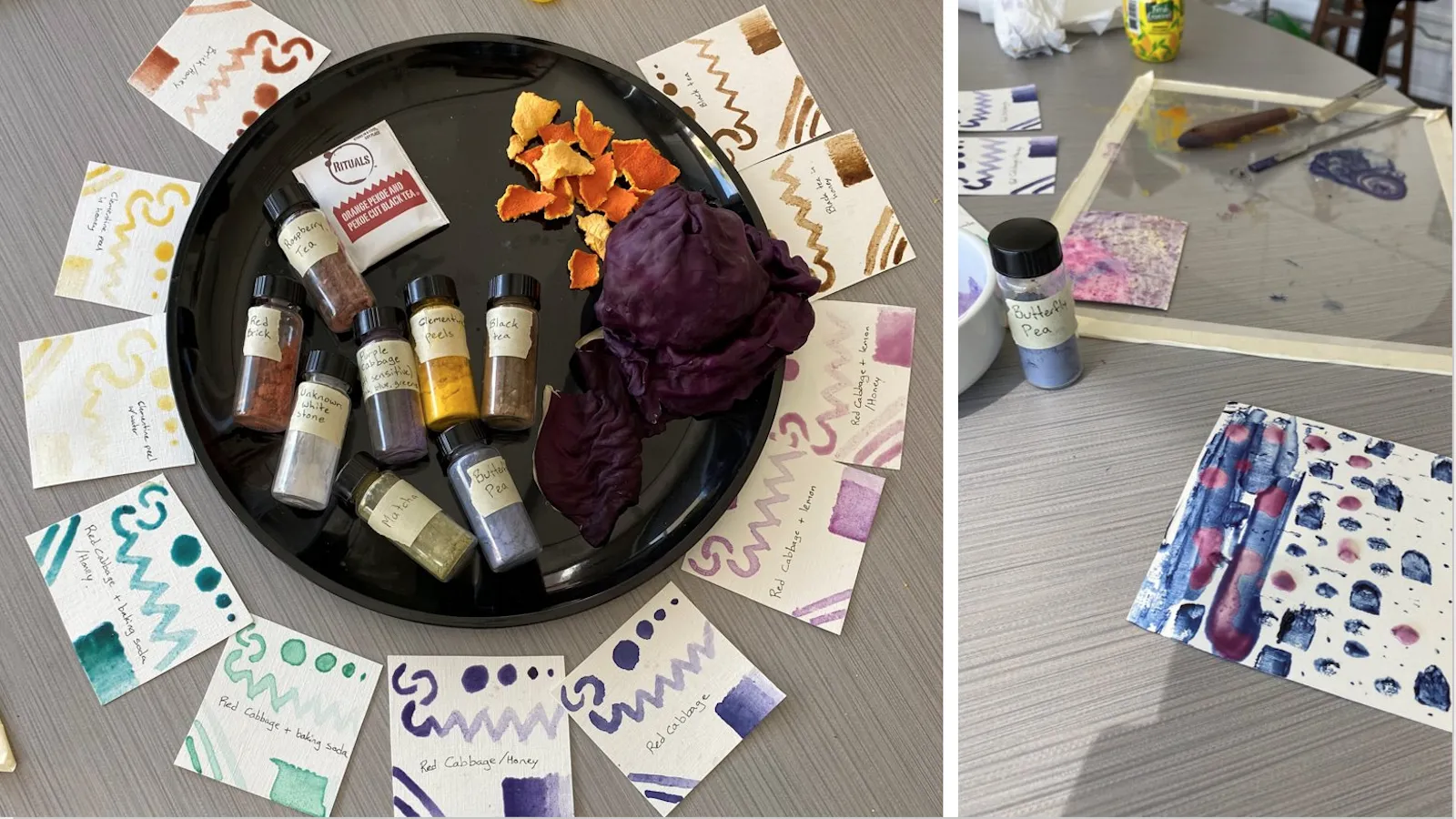Samples of paints made using natural pigments