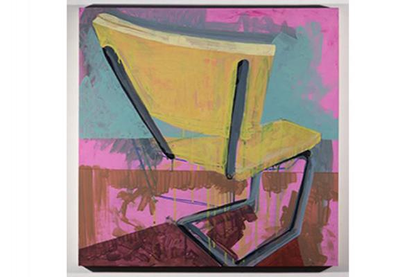 a painting of the back of a yellow chair